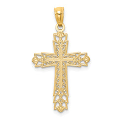 14K Gold Polished Reversible Filigree Cross Pendant Elegant Casted Design