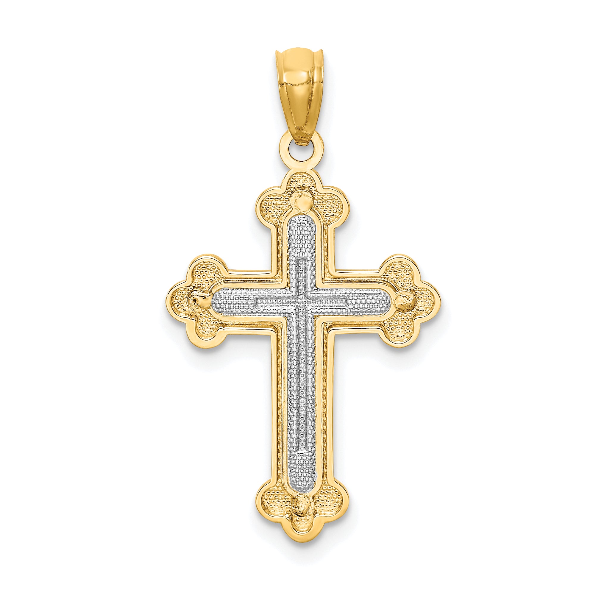 14K Two-Tone Gold Budded Cross Pendant with Polished Finish