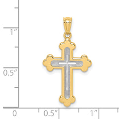 14K Two-Tone Gold Budded Cross Pendant with Polished Finish