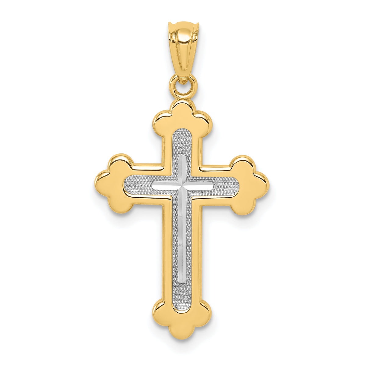 14k Two-tone Polished Budded Cross