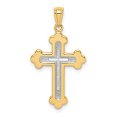 14k Two-tone Polished Budded Cross