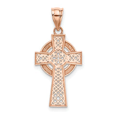 14K Rose Gold Celtic Cross Pendant with Polished Finish Elegant Design