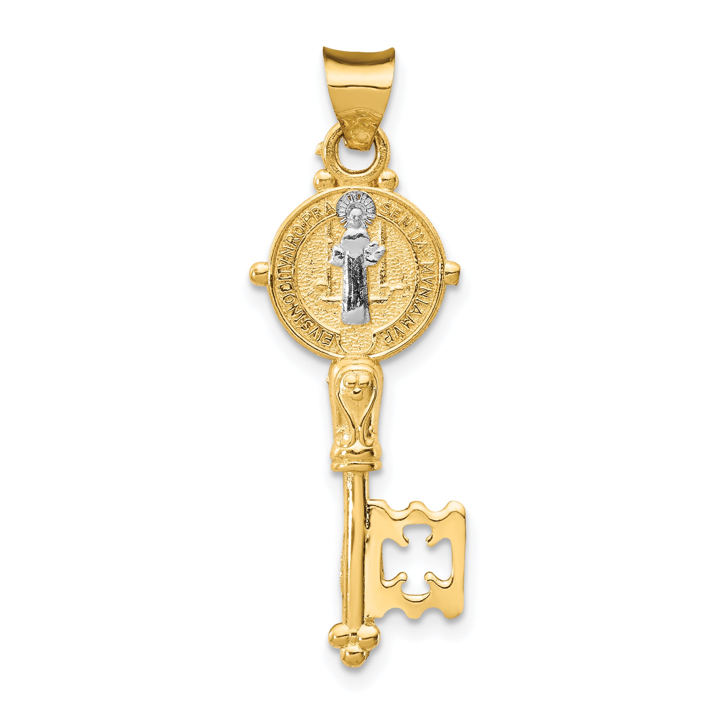 14k with Rhodium Cross Key Pendant