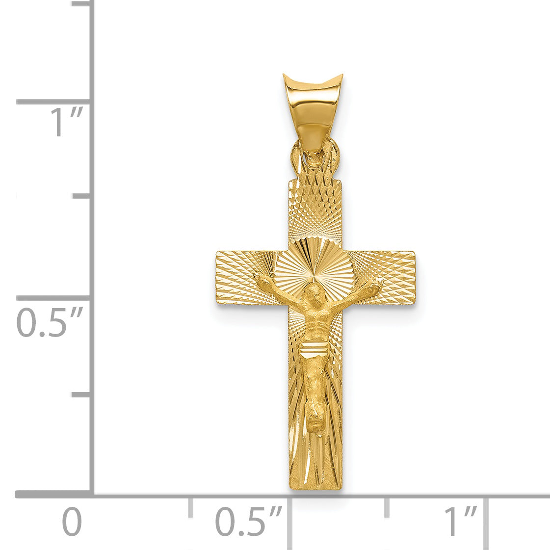 14K Gold Crucifix Pendant with Polished Satin Finish  Semi-Solid and Elegant Design