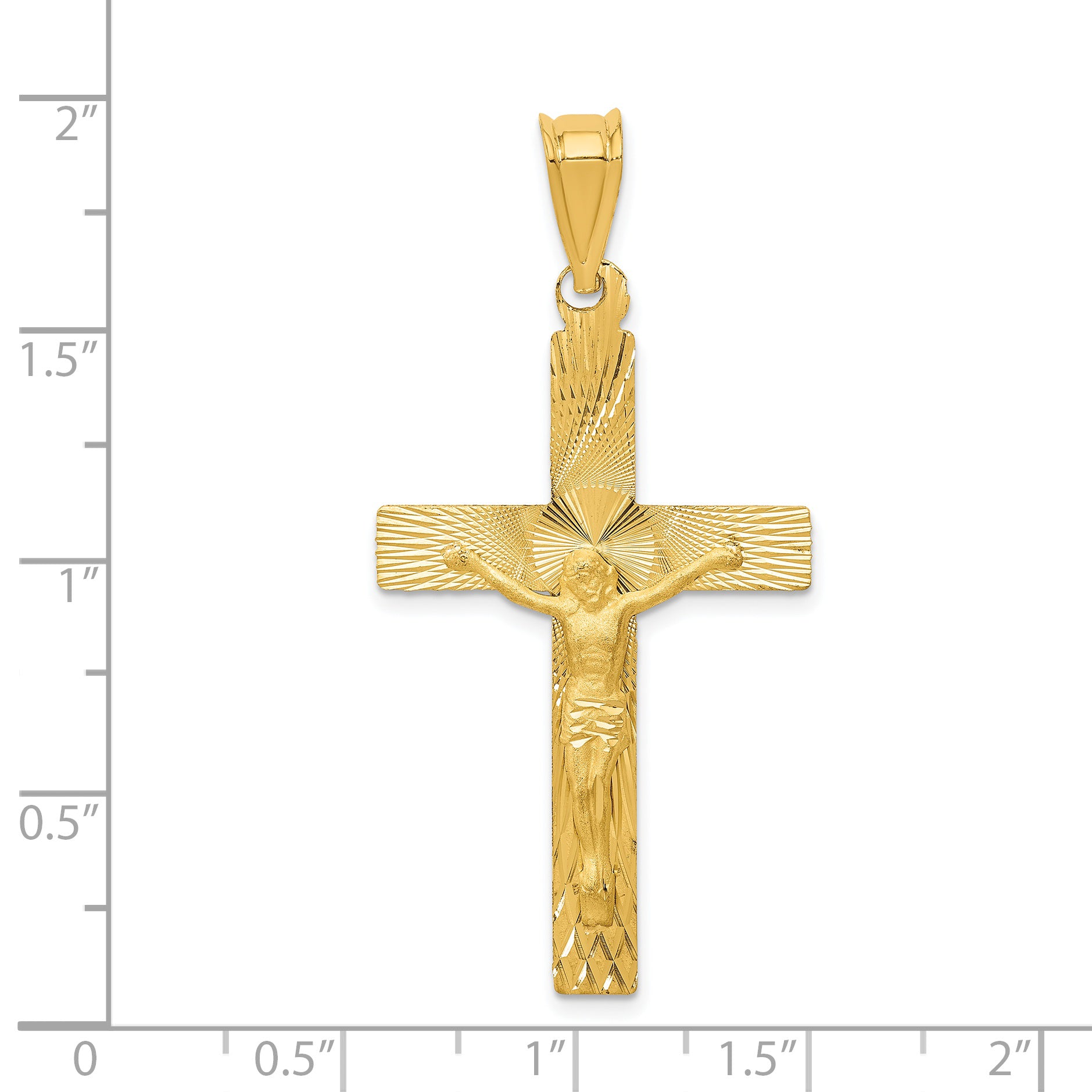 14K Gold Crucifix Pendant with Polished Satin Finish, Semi-Solid Design