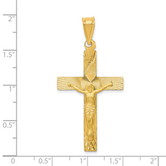 14K Gold Crucifix Pendant with Polished Satin Finish, Semi-Solid Design