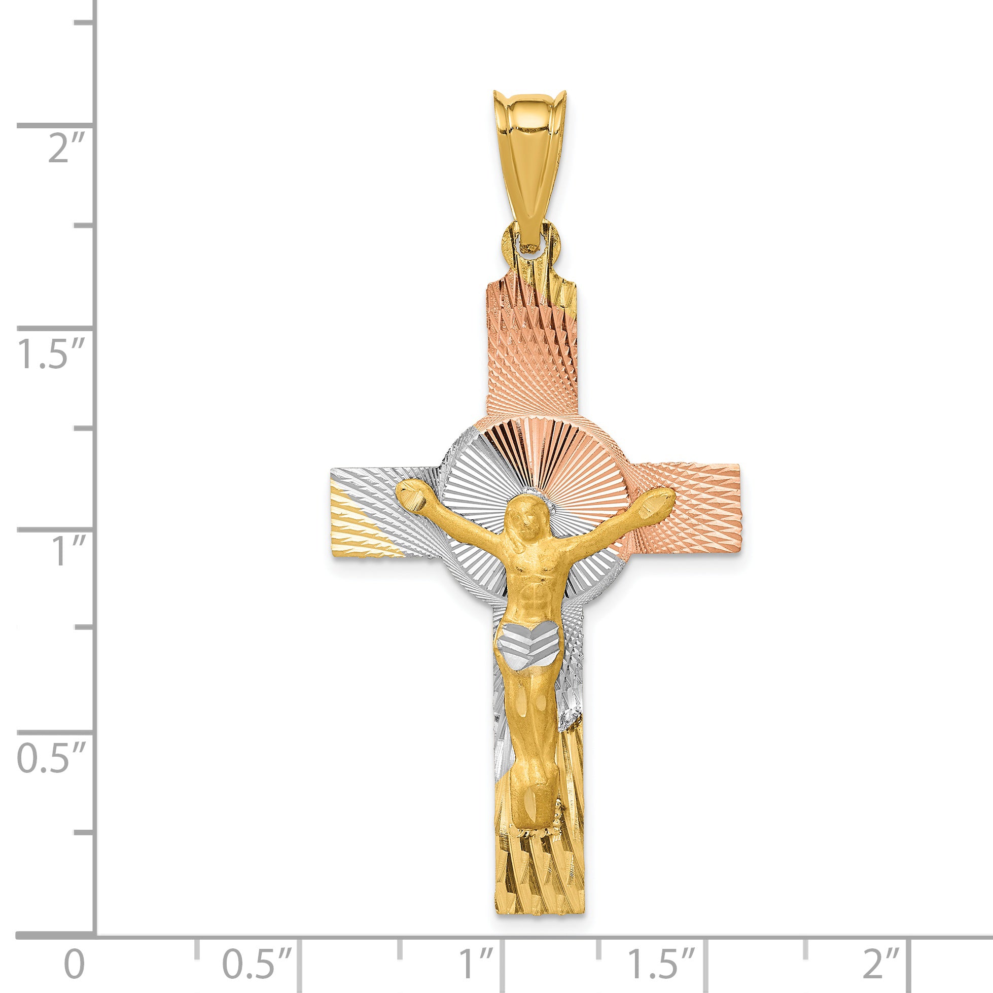 14K Two-Tone Gold Iona Crucifix Pendant with Rose and White Rhodium