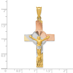 14K Two-Tone Gold Iona Crucifix Pendant with Rose and White Rhodium