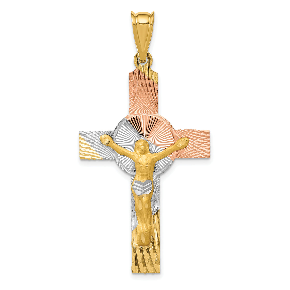 14K w/Rose and White Rhodium Iona Crucifix Cross Pendant