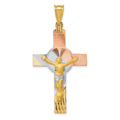 14K w/Rose and White Rhodium Iona Crucifix Cross Pendant