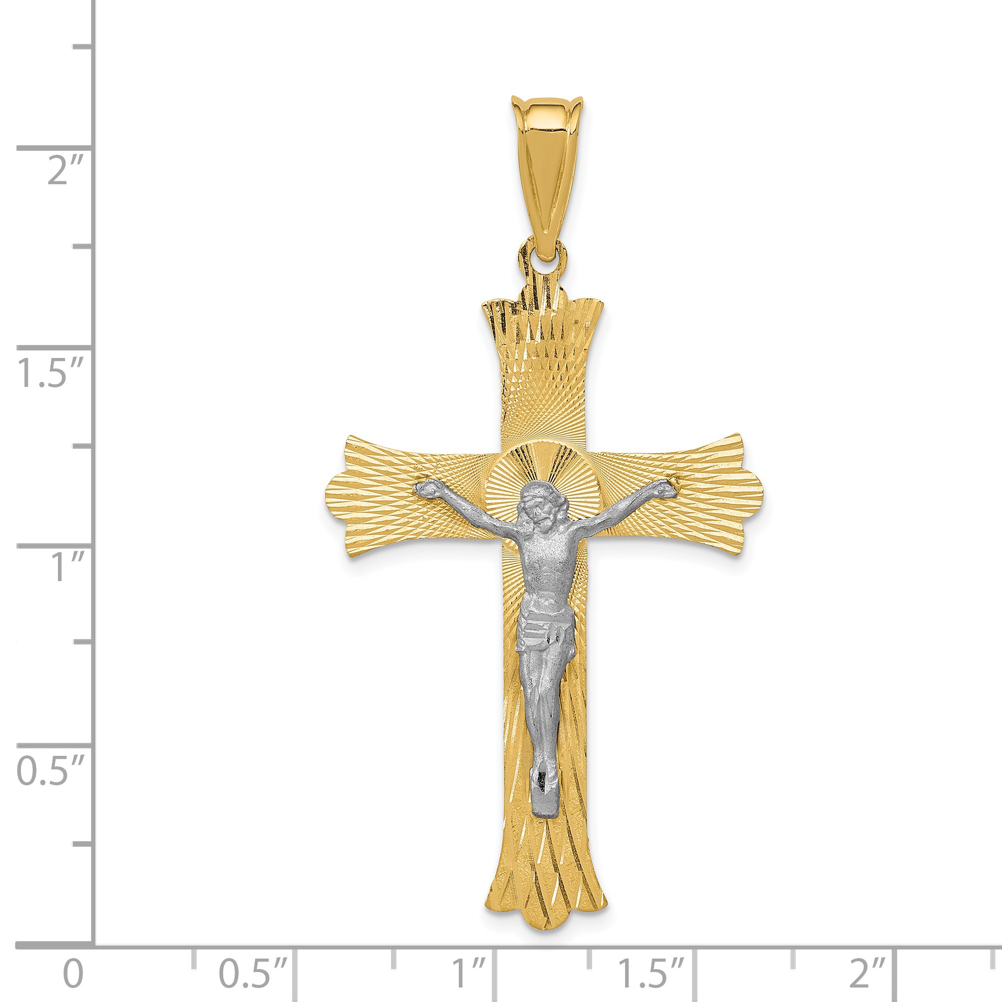 14K Two-Tone Gold Crucifix Pendant with Polished Satin Finish Elegant Religious Jewelry