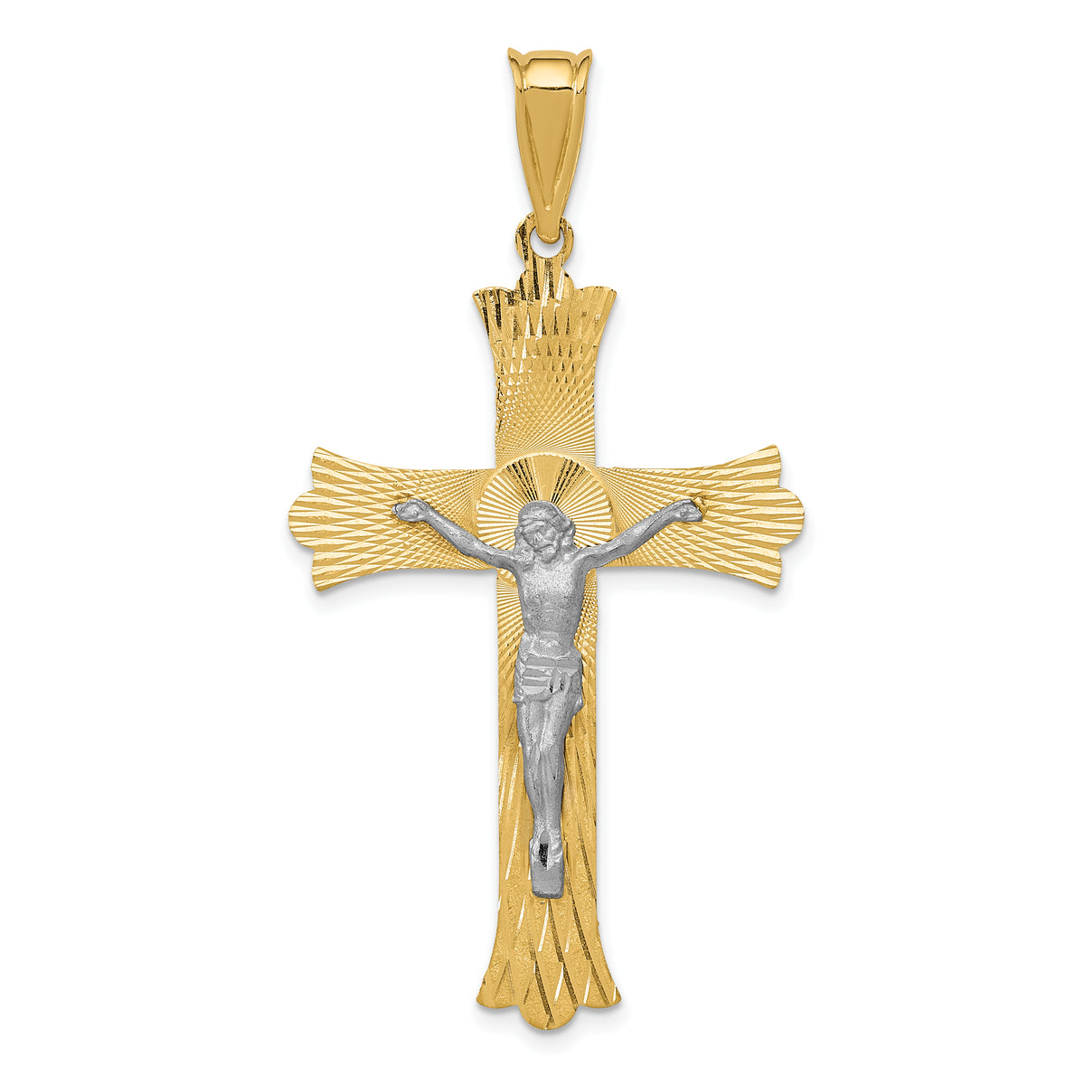 14k Two-Tone Polished Satin D/C Crucifix Cross Pendant