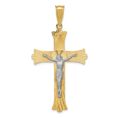 14k Two-Tone Polished Satin D/C Crucifix Cross Pendant