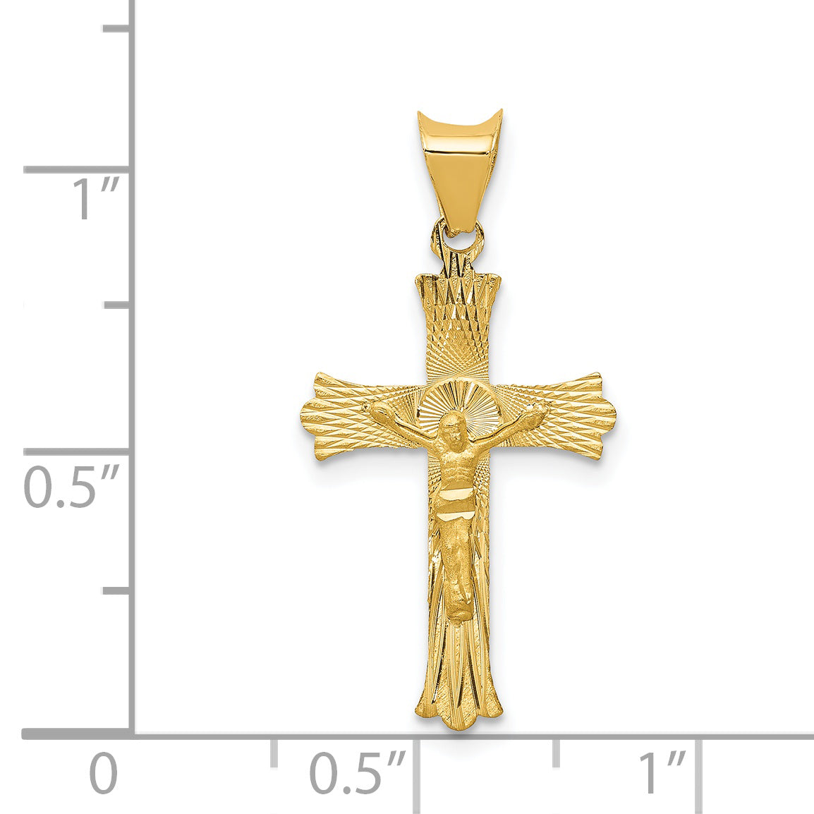 14K Gold Crucifix Pendant with Polished Satin Finish Semi-Solid Design