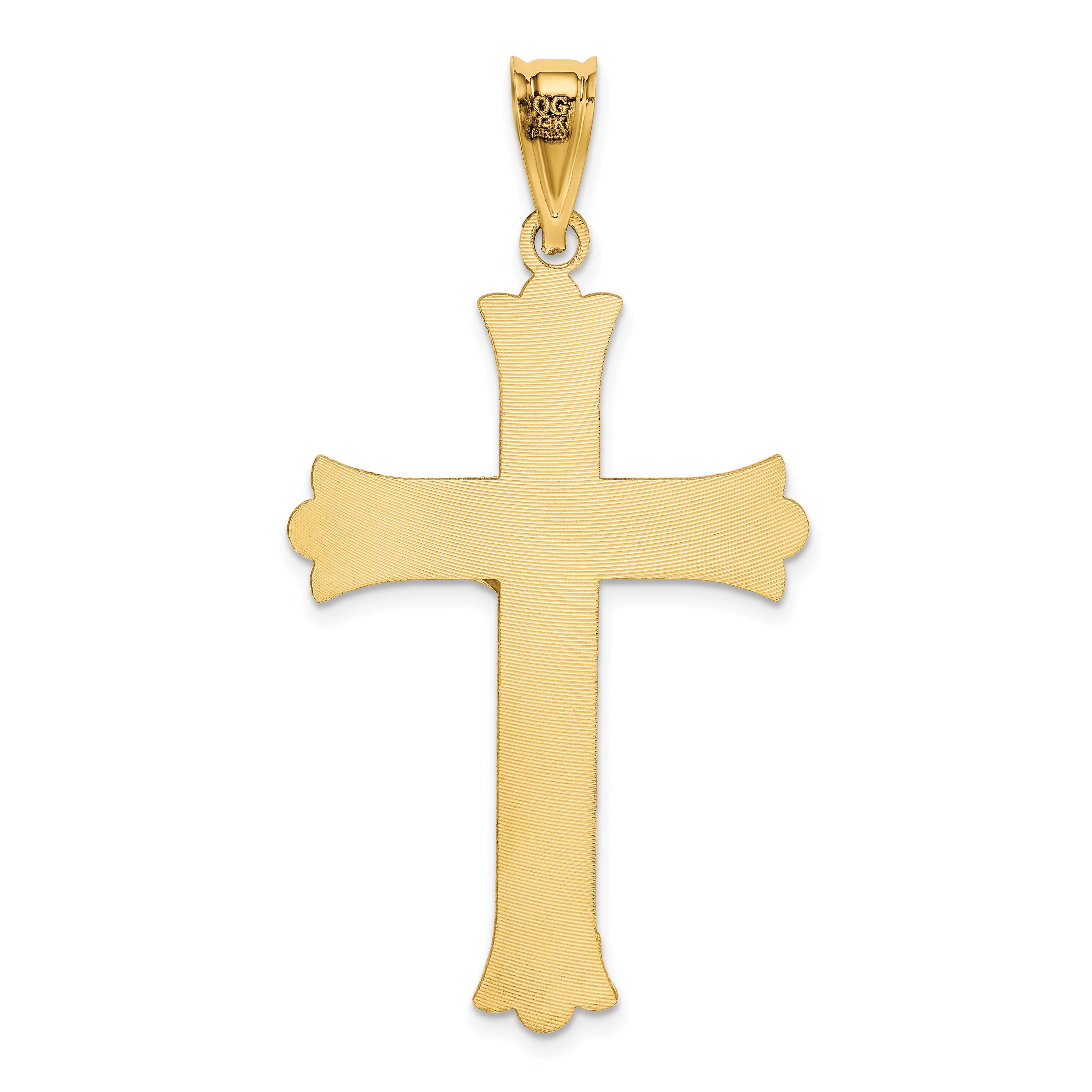 14K Gold Polished Satin Crucifix Pendant Semi-Solid, 49.5mm