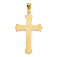 14K Gold Polished Satin Crucifix Pendant Semi-Solid, 49.5mm