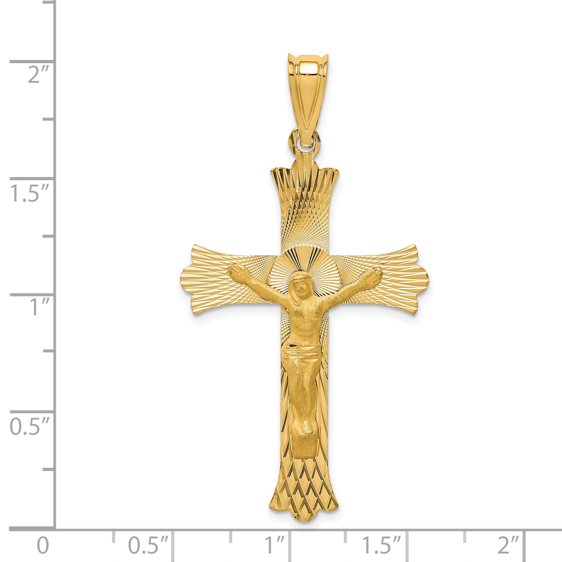 14K Gold Polished Satin Crucifix Pendant Semi-Solid, 49.5mm