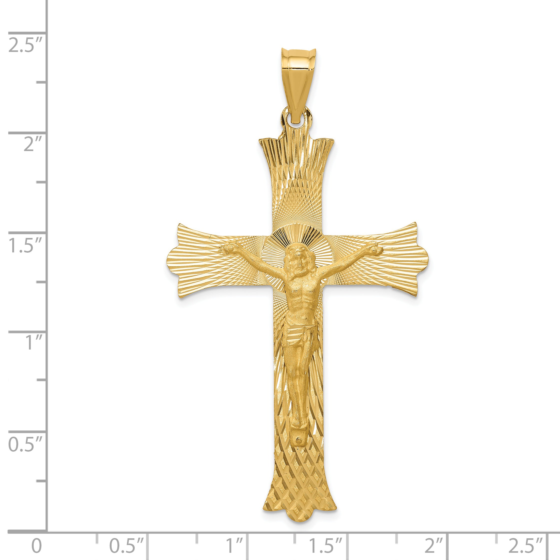 14K Gold Crucifix Cross Pendant with Polished, Satin, and Diamond-Cut Finish