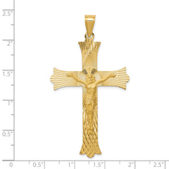 14K Gold Crucifix Cross Pendant with Polished, Satin, and Diamond-Cut Finish