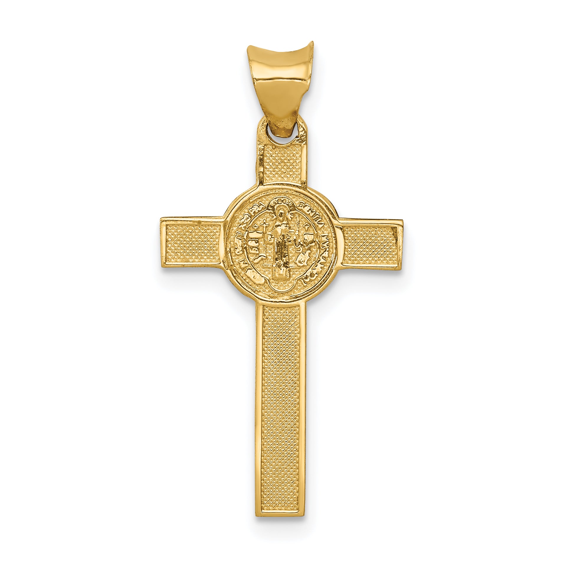 14K Two-Tone Gold St. Benedict Crucifix Pendant Solid, Rhodium-Plated