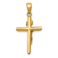 14K Gold Polished Crucifix Cross Pendant Solid and Elegant Cast Design