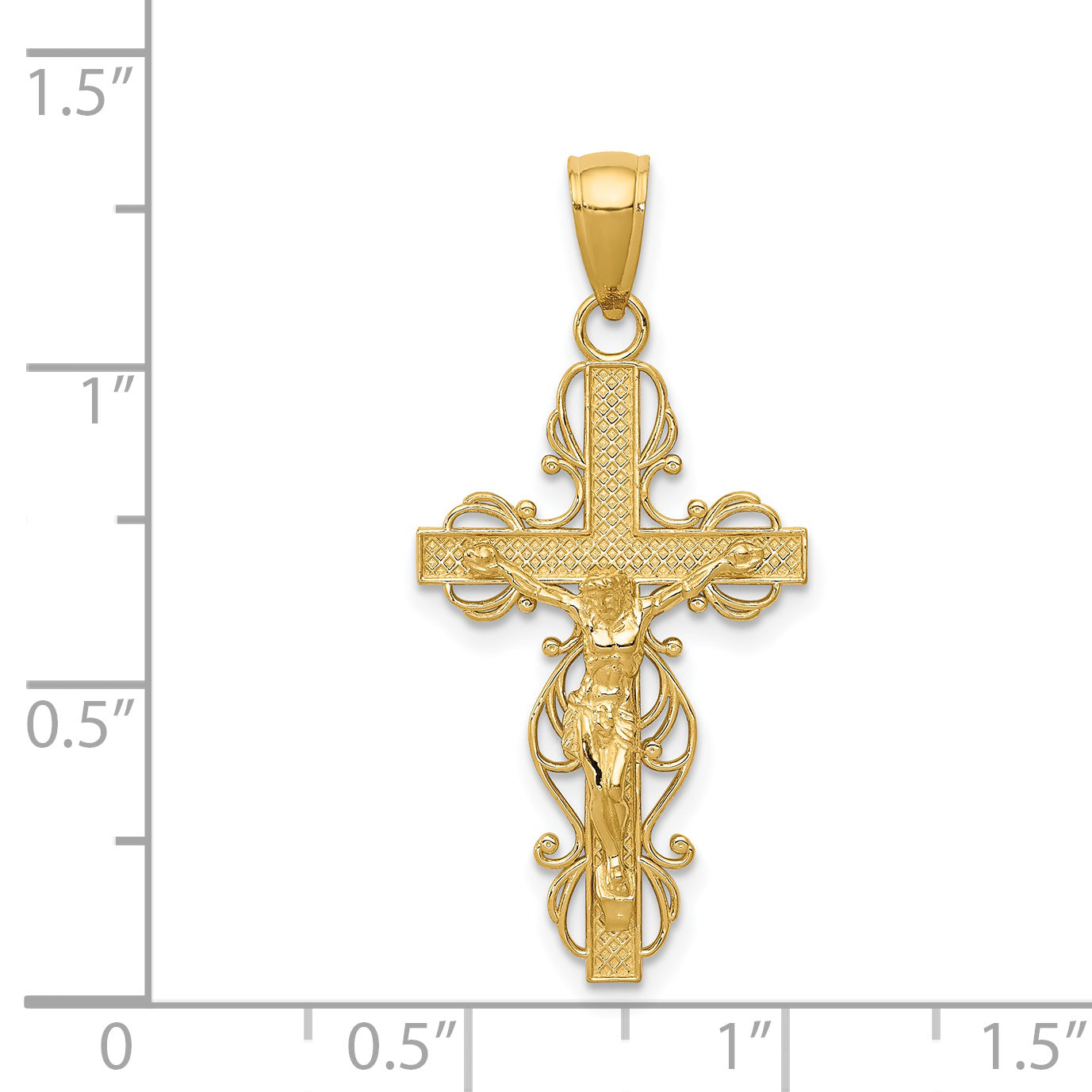 14K Polished Crucifix W/Lace Trim Pendant