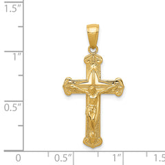 14K Gold Polished Textured Crucifix Pendant