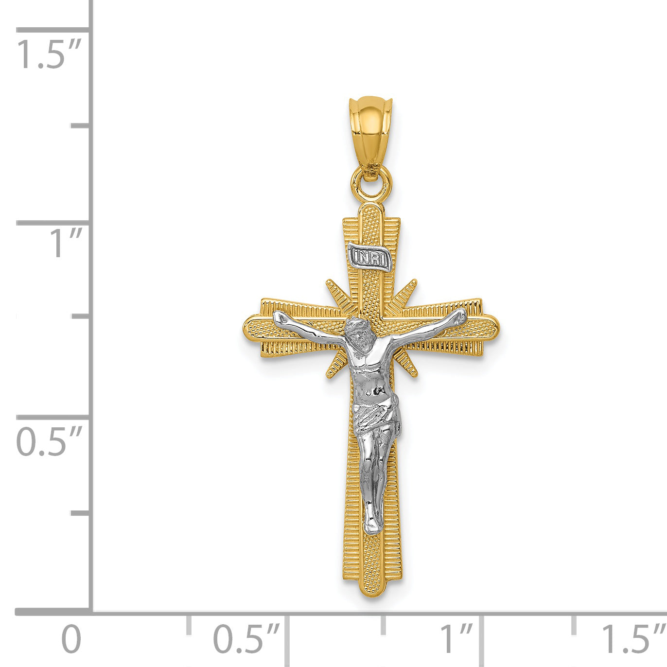 14K Two-Tone Gold Polished Crucifix Pendant  Elegant Solid Design