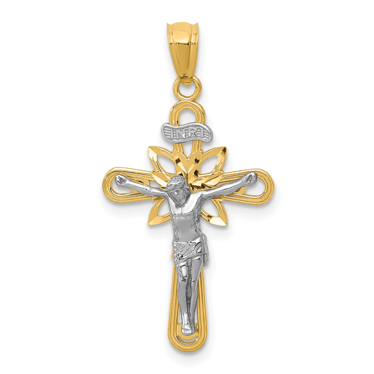 14K Two-tone W/Rhodium Small Passion Crucifix Pendant