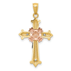 14K Tri-color Polished Crucifix Pendant