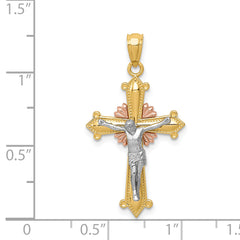 14K Tri-color Polished Crucifix Pendant