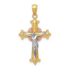 14K Tri-color Polished Crucifix Pendant