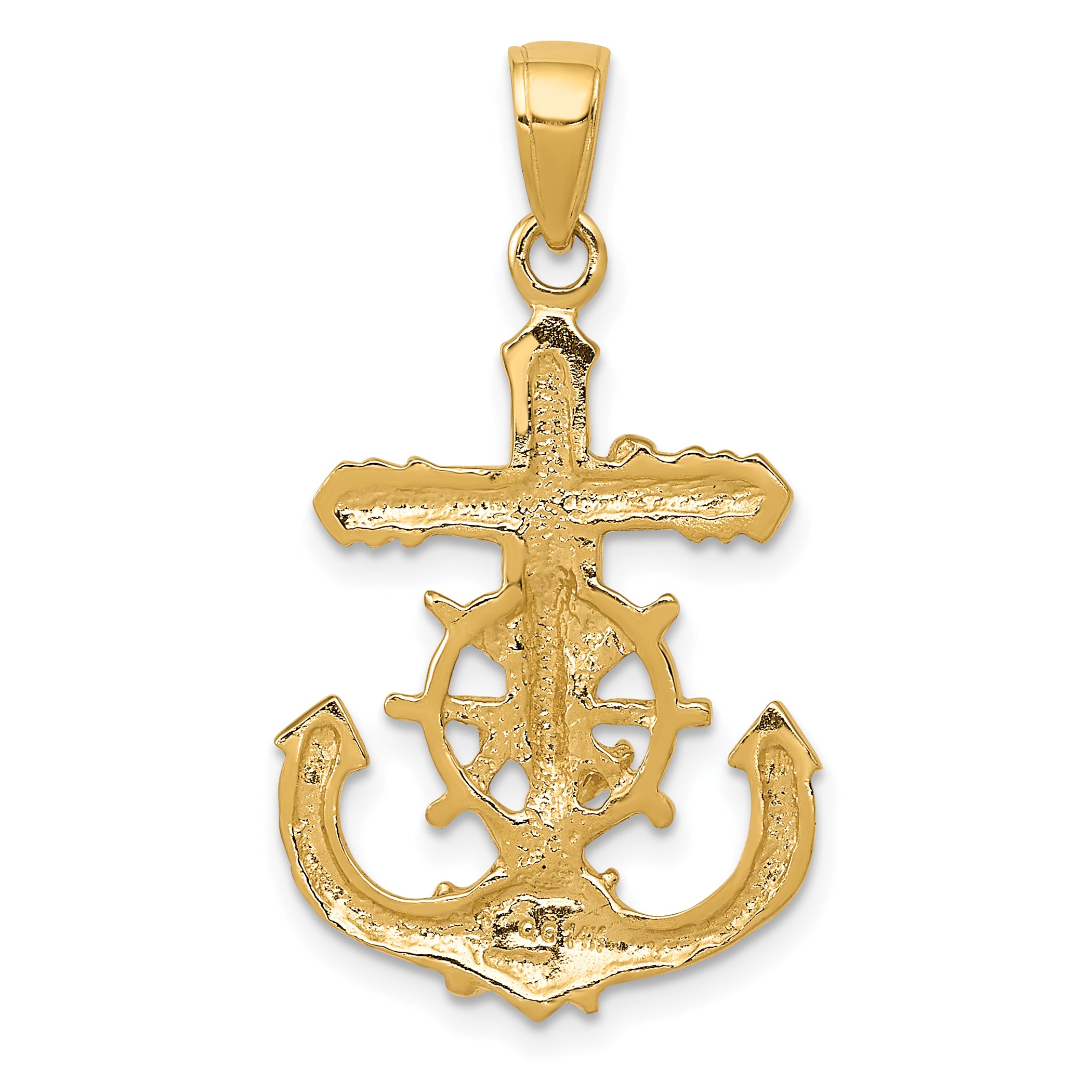 14K Polished Textured Mariners Crucifix Rope/Wheel Pendant