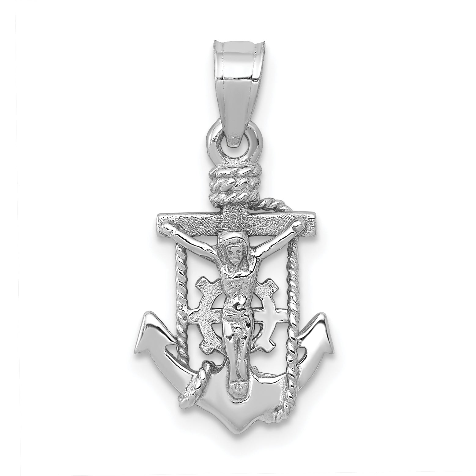 14k White Gold Polished Mariner Crucifix Pendant