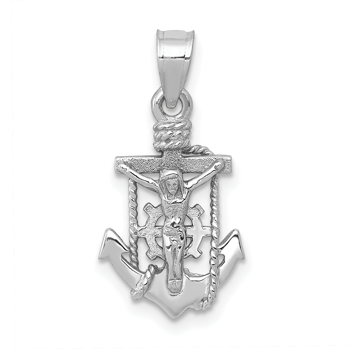 14k White Gold Polished Mariner Crucifix Pendant