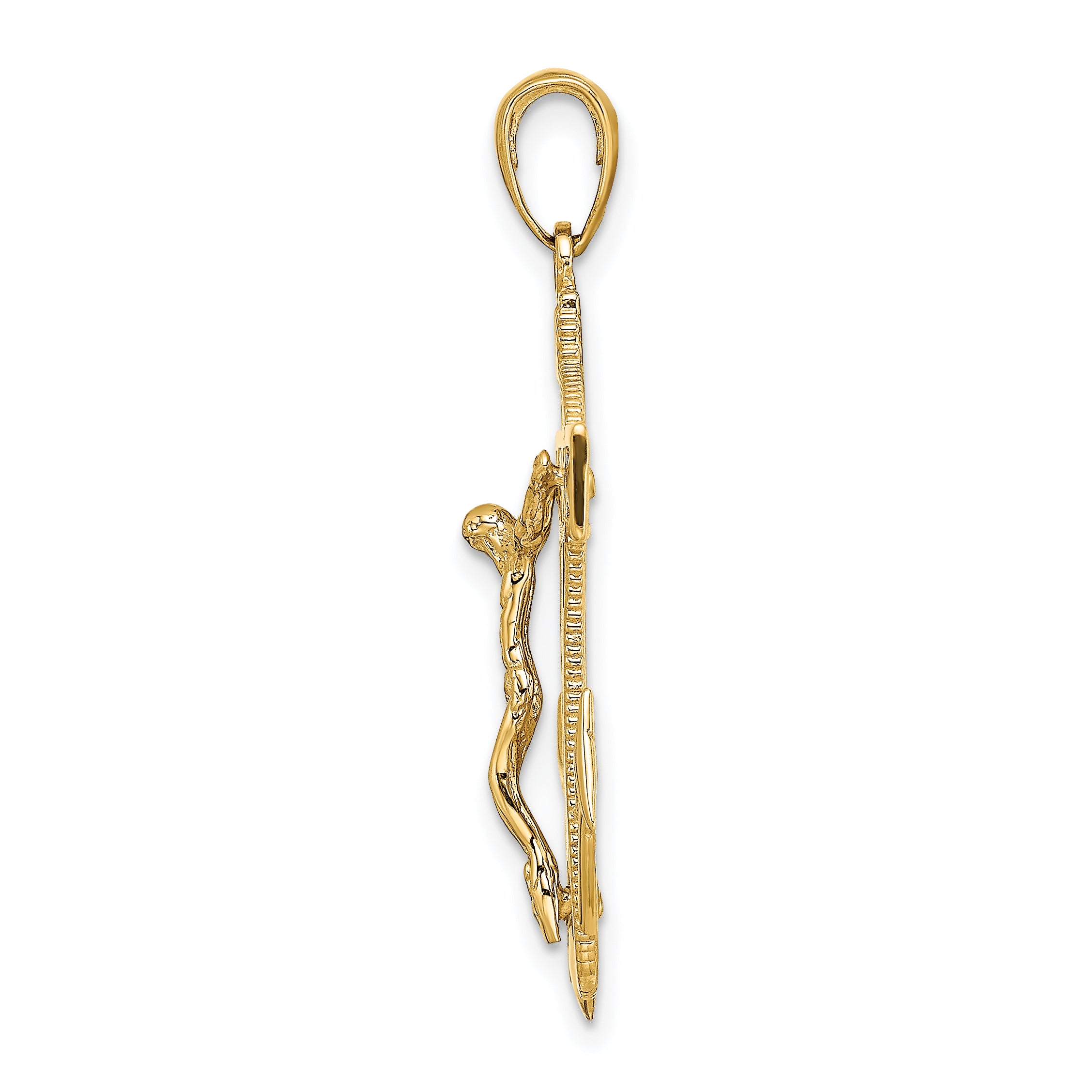 14K Polished Textured Mariners Crucifix Pendant