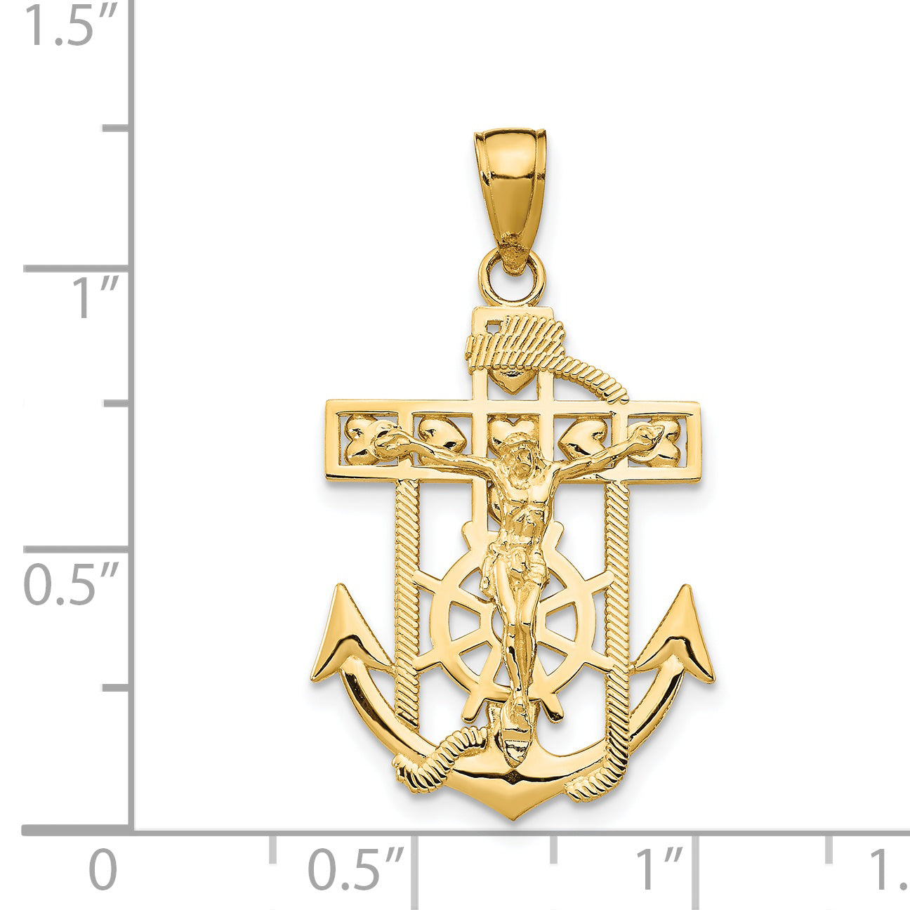 14K Polished Textured Mini Mariners Crucifix Pendant