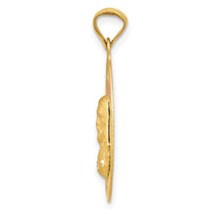 14K Gold Sagrado Corazon Oval Pendant with Rose and White Rhodium Detailing