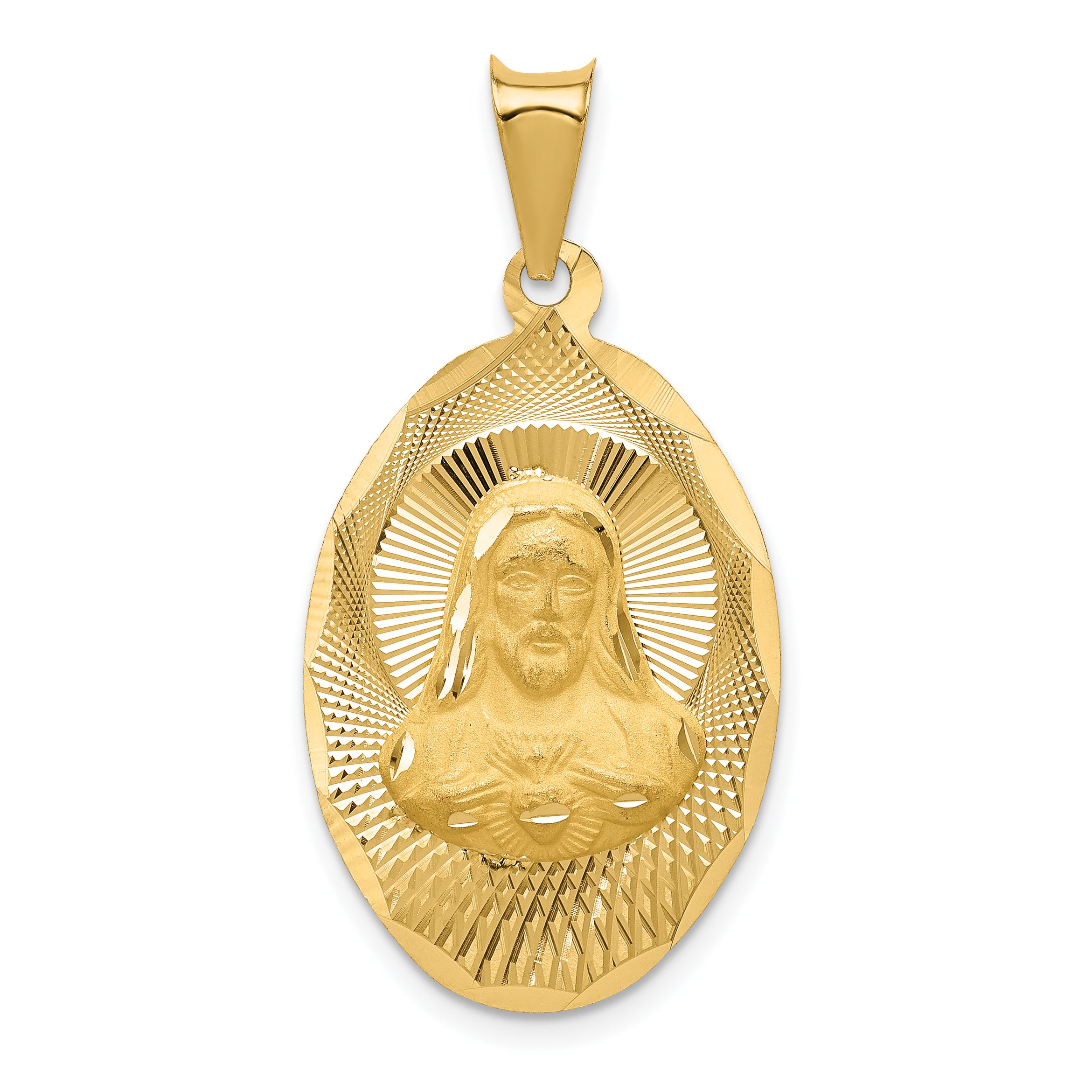 14K Polished D/C Sagrado Corazon Oval Pendant