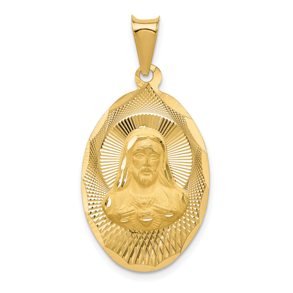 14K Polished D/C Sagrado Corazon Oval Pendant