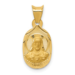 14K Polished D/C Sagrado Corazon Oval Pendant