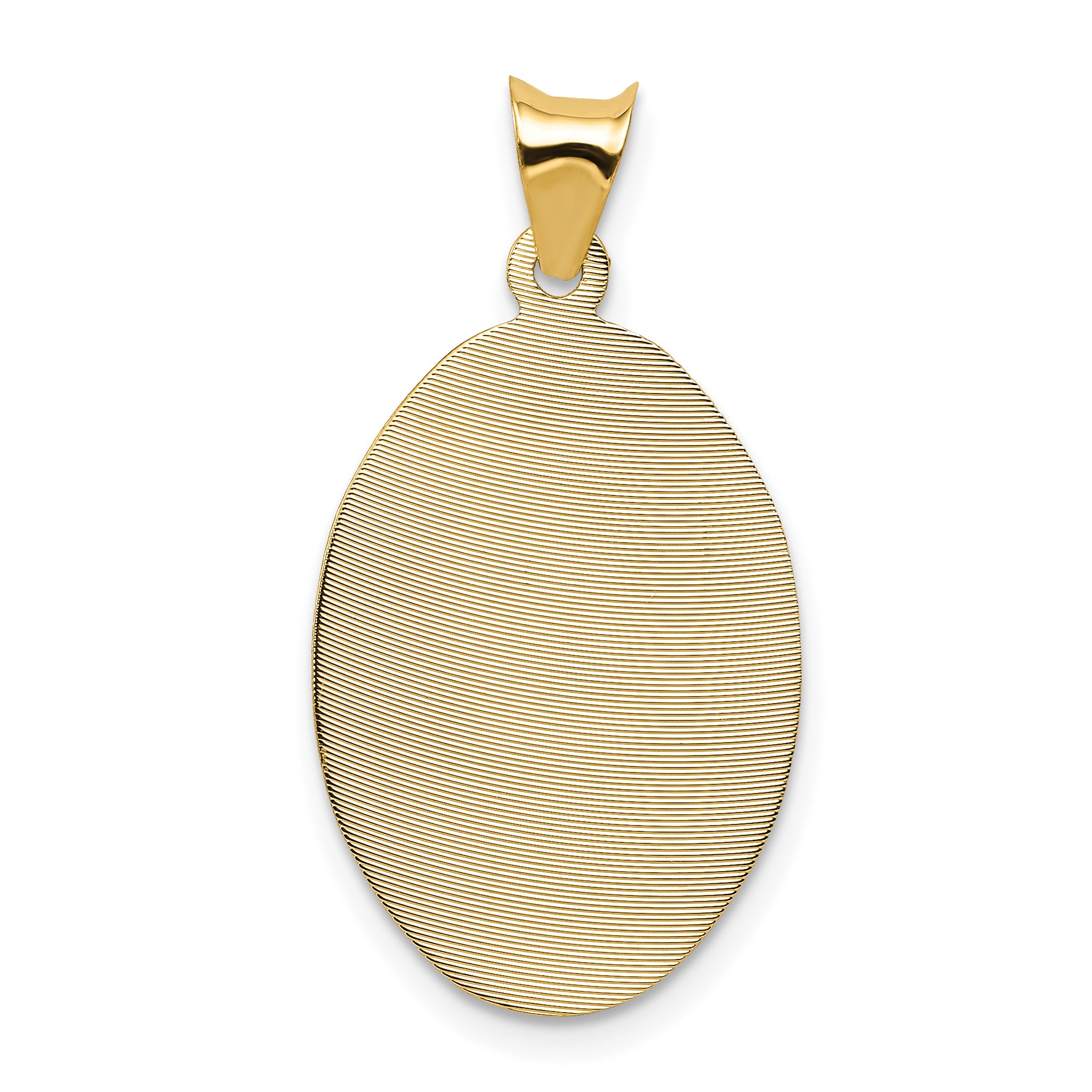 14K Gold Sagrado Corazon Oval Pendant, Polished Die Struck Solid Design