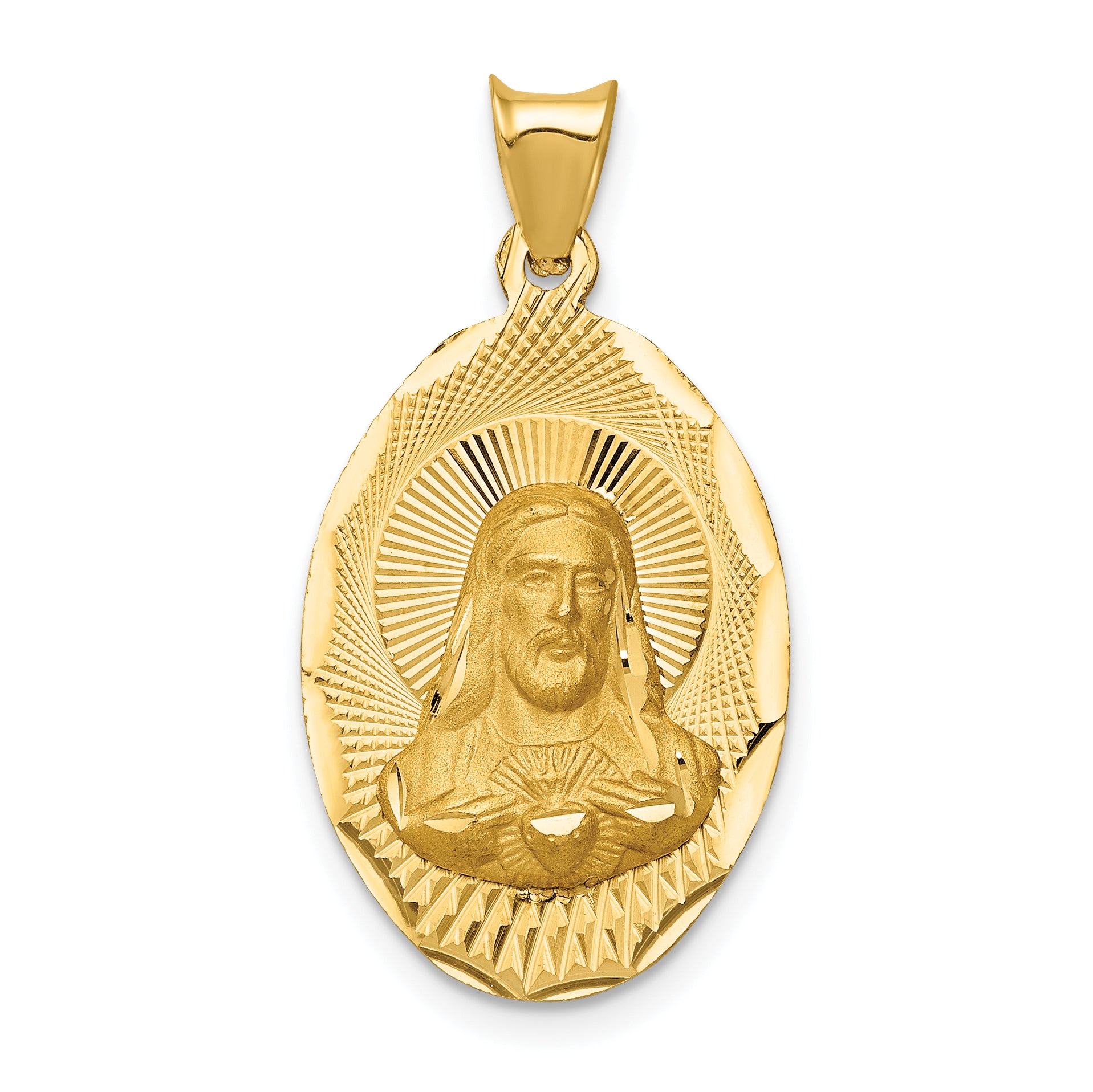 14K Polished D/C Sagrado Corazon Oval Pendant