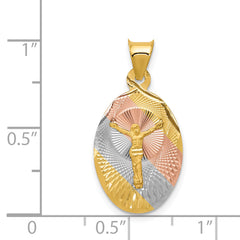 14K Gold Two-Tone Oval Pendant with Rose & White Rhodium Accent