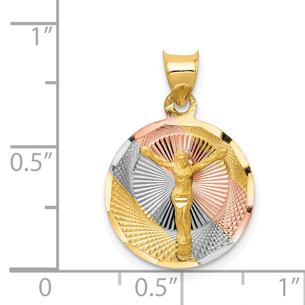 14K Gold Two-Tone Circle Pendant with Rose and White Rhodium Detailing