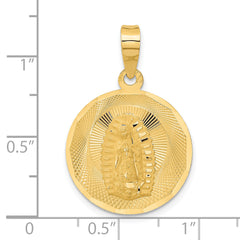 14K Gold Lady of Guadalupe Pendant with Polished Diamond-Cut Design