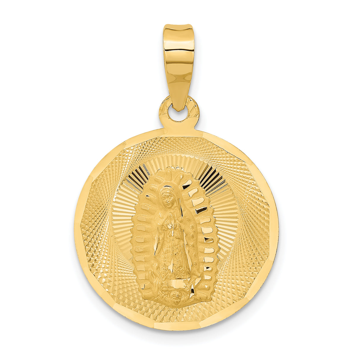 14K Polished D/C Lady Of Guadalupe Circle Pendant