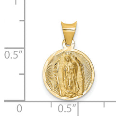 14K Gold Lady of Guadalupe Circle Pendant with Polished Diamond-Cut Finish