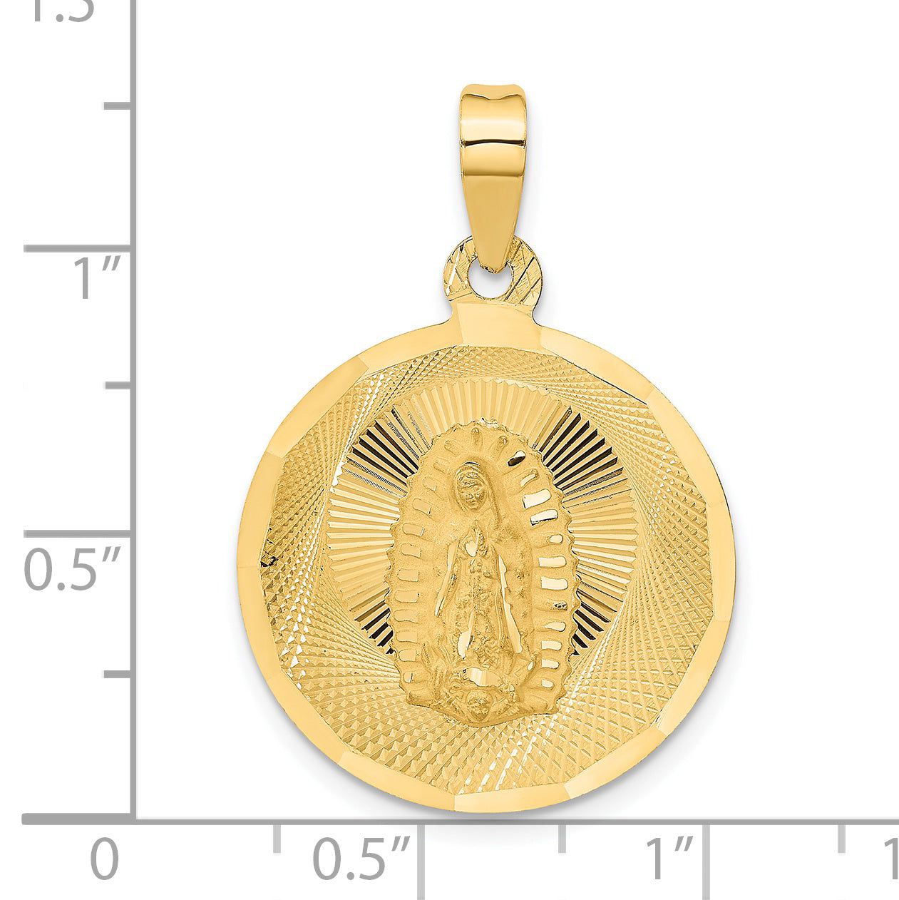 14K Gold Lady of Guadalupe Pendant with Polished Diamond-Cut Finish