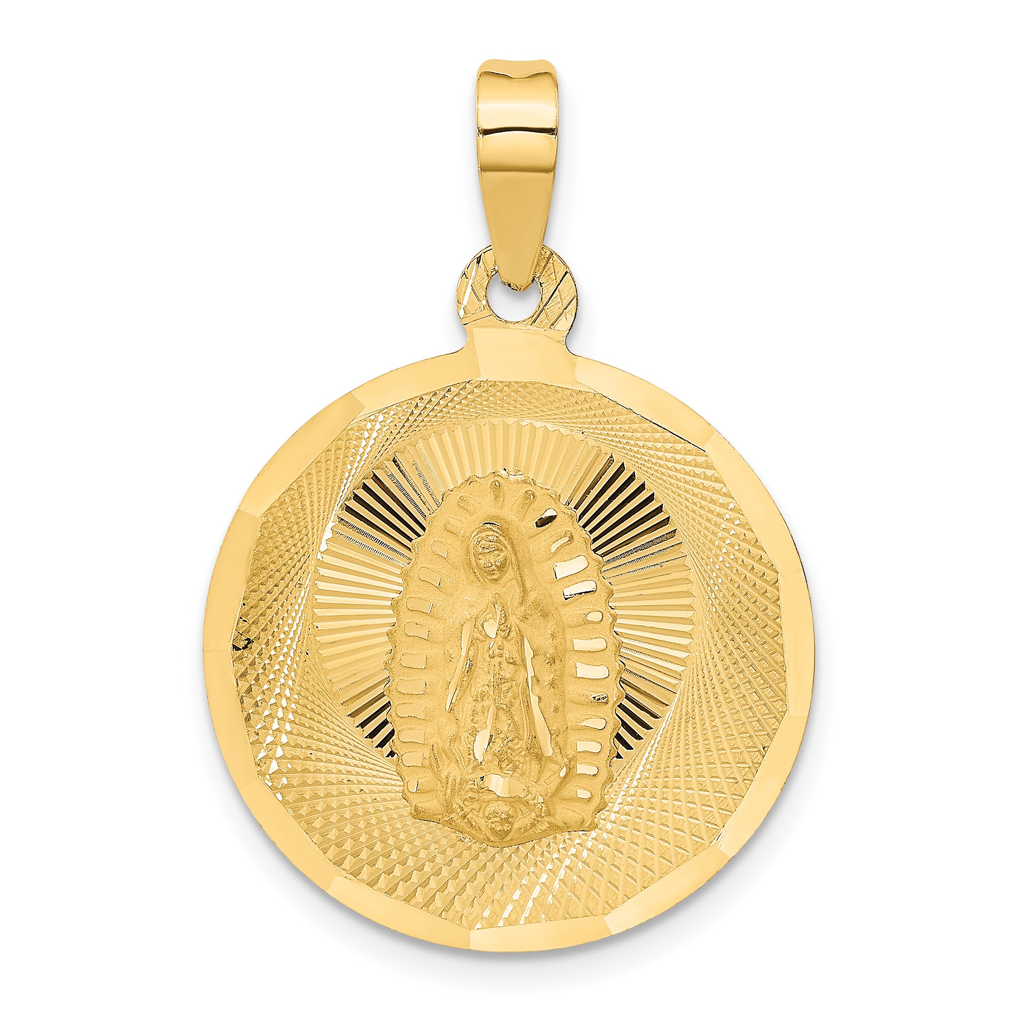 14K Polished D/C Lady Of Guadalupe Circle Pendant